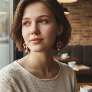 Handmade Red Gray Lucite Teardrop Dangle Earrings